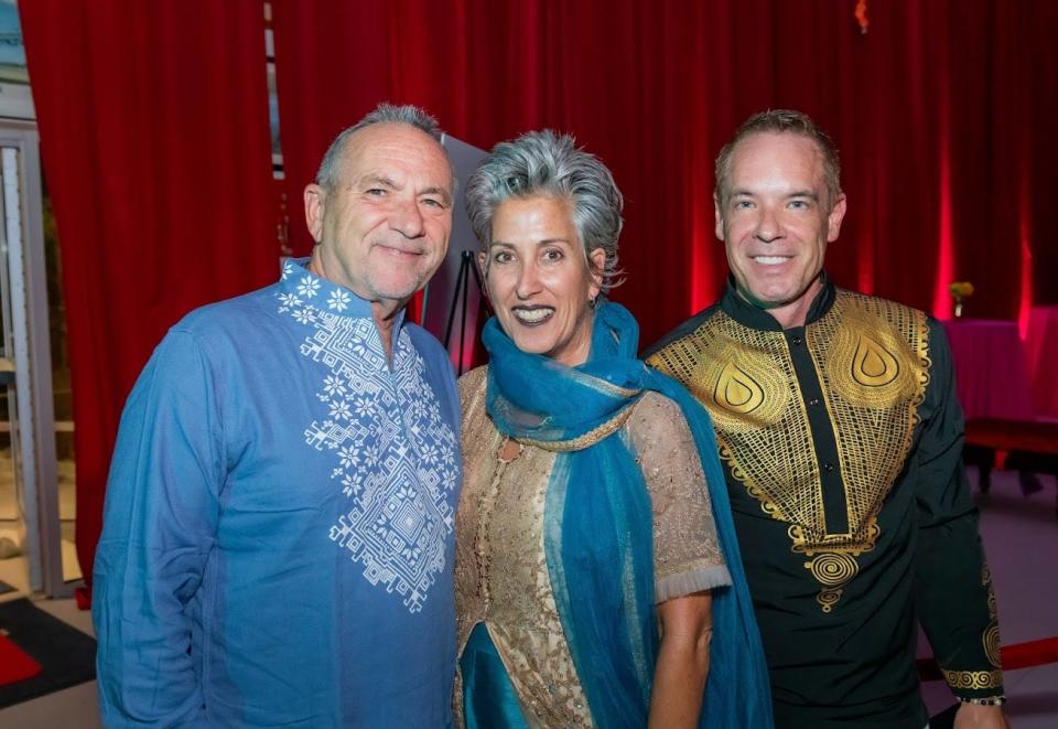 Ellen Goodman, PSUSD Foundation director, poses with Steve Tobin and Johnny Krupa of the The Grace Helen Spearman Charitable Foundation at the One Night Out Bollywood Dance Party on Oct. 7, 2023.