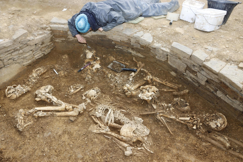 Archaeologists found 14 articulated skeletons of men, women and children in one room. / Credit: National Museums Scotland