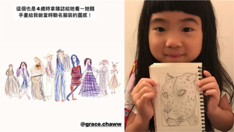 吳速玲翻出Grace4歲多畫的2張手稿。（圖／翻攝自吳速玲IG）