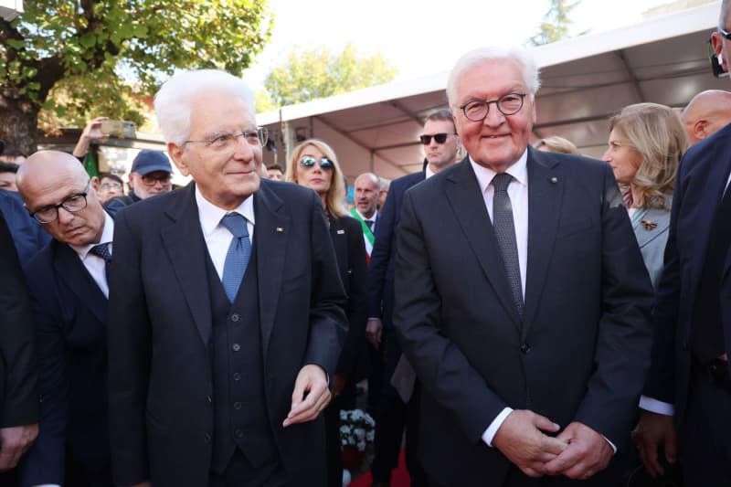 Italian President Sergio Mattarella (L) and German President Frank-Walter Steinmeier arrive to commemorate the 80th anniversary of the Nazi-Fascist massacre of Marzabotto near Bologna. Between September 29 and October 1, 1944, members of an SS division and the Wehrmacht killed more than 770 civilians. Michele Nucci/LaPresse via ZUMA Press/dpa