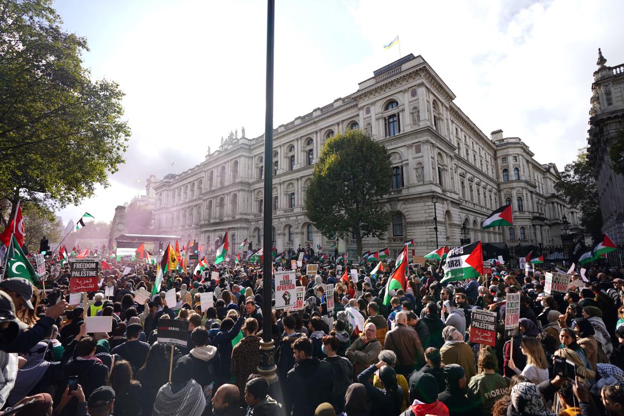 Protesters at the entrance to Downing Street during a March for Palestine in London last week (James Manning/PA) (PA Wire)