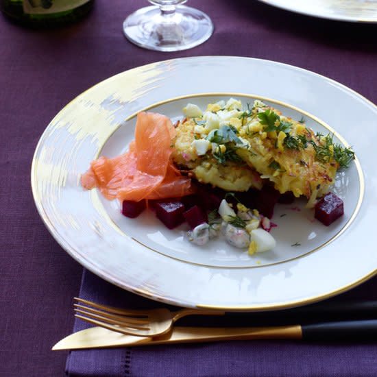 Potato-Quinoa Cakes with Smoked Salmon and Beets