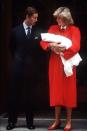 <p>Princess Diana and Prince Charles leave St Mary's Hospital in London with their newborn son, Prince Harry. </p>