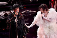 <p>SANREMO, ITALY - MARCH 05: Fiorello and Achille Lauro are seen on stage during the 71th Sanremo Music Festival 2021 at Teatro Ariston on March 05, 2021 in Sanremo, Italy. (Photo by Jacopo Raule / Daniele Venturelli/Getty Images)</p> 