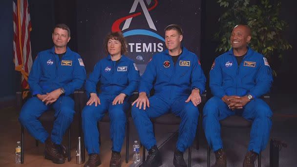 PHOTO: Astronauts Reid Wiseman, Christina Koch, Jeremy Hansen and Victor Glover during an interview with ABC News, in Houston, Apr. 3, 2023. (ABC News)