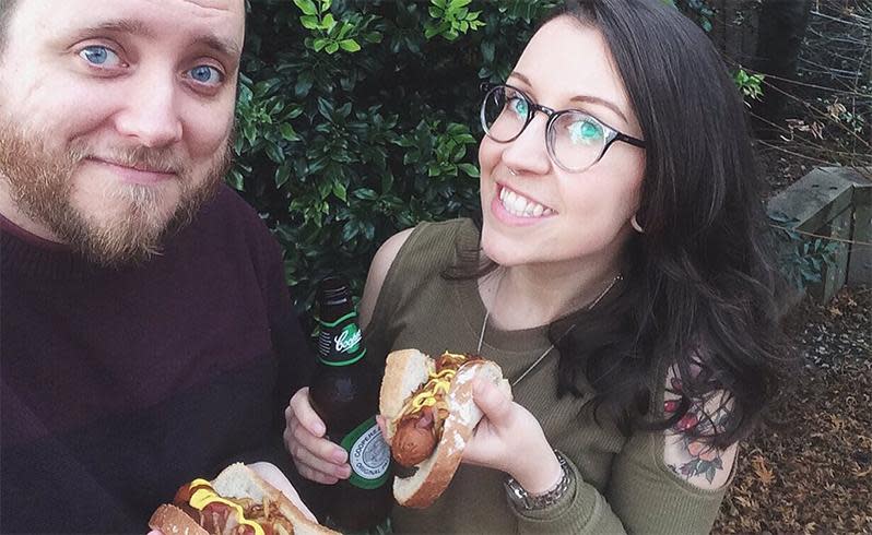 Erin Goddard happily brought along her own vegan sausages. Photo: Twitter/erinkgoddard