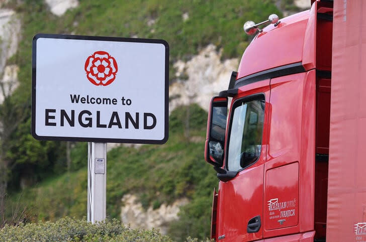 Greeting message on a road-sign in the coastal port town of Dover