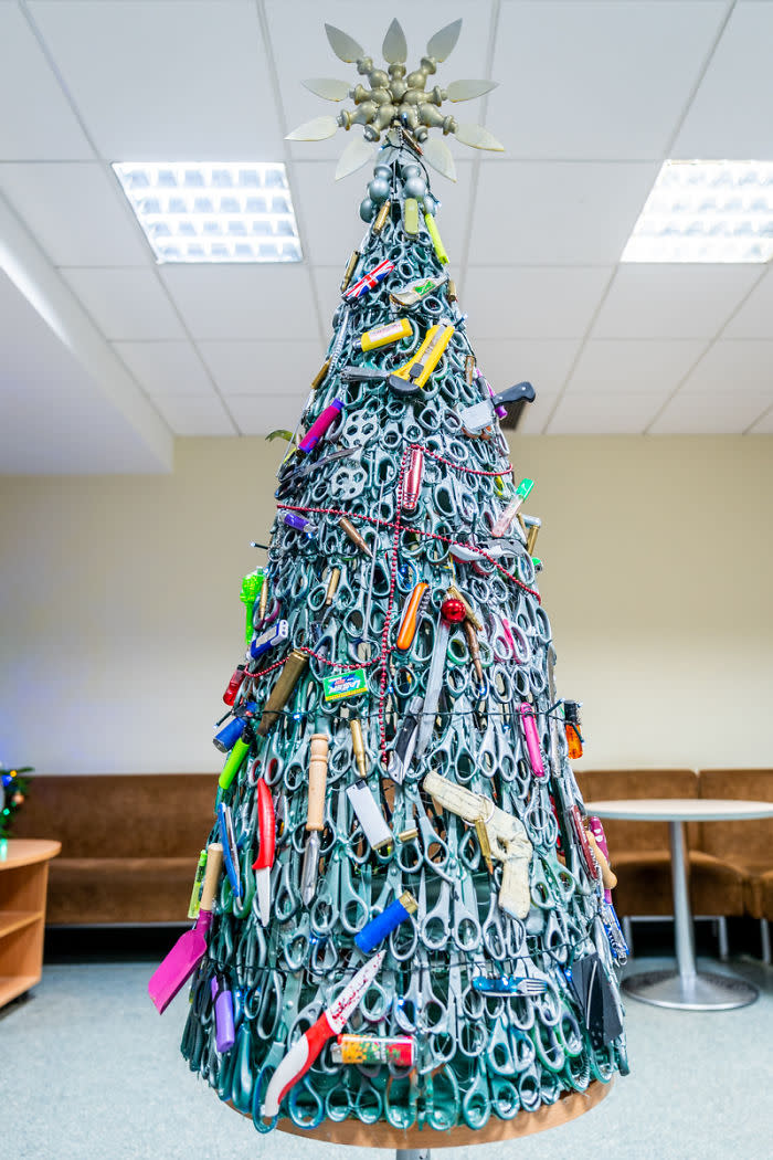 A full length shot of Vilnius Airport's unusual Christmas tree. [Photo: Lithuania Airports]