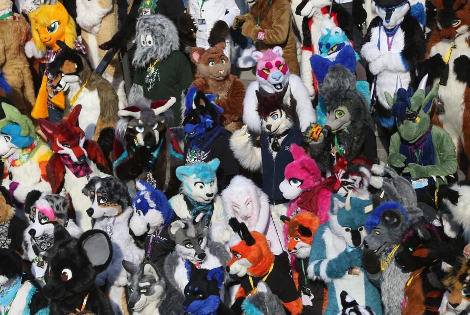 Furry enthusiasts attend the Eurofurence 2015 conference on August 21, 2015, in Berlin, Germany.