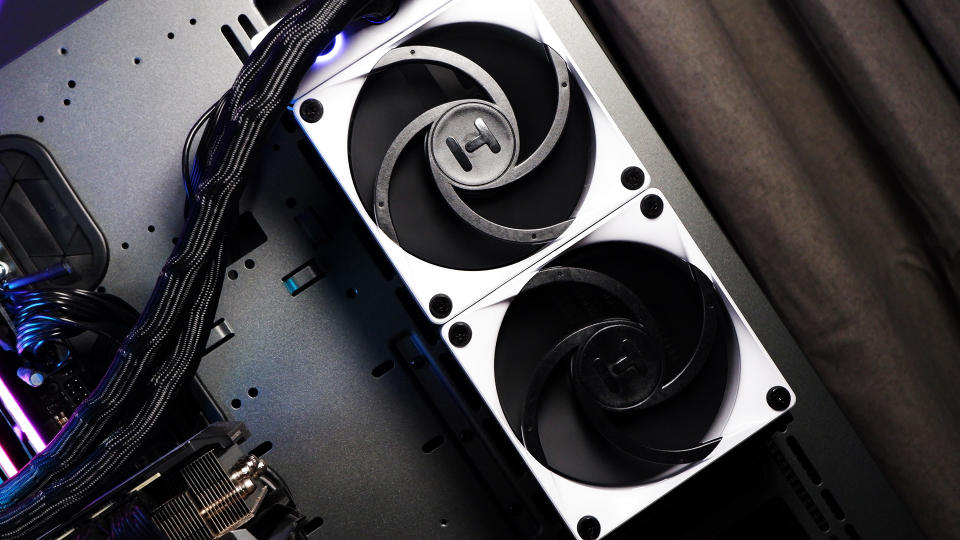 Hyte's Thicc Q60 liquid cooler with a huge 5-inch screen on the cold plate.