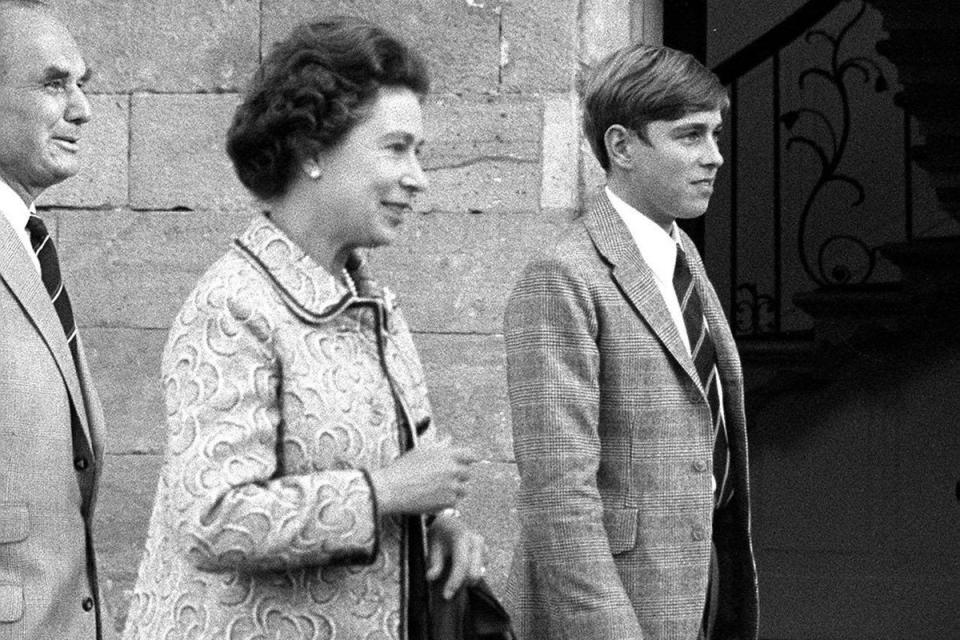 The Queen with Prince Andrew when he started school at Gordonstoun (PA)