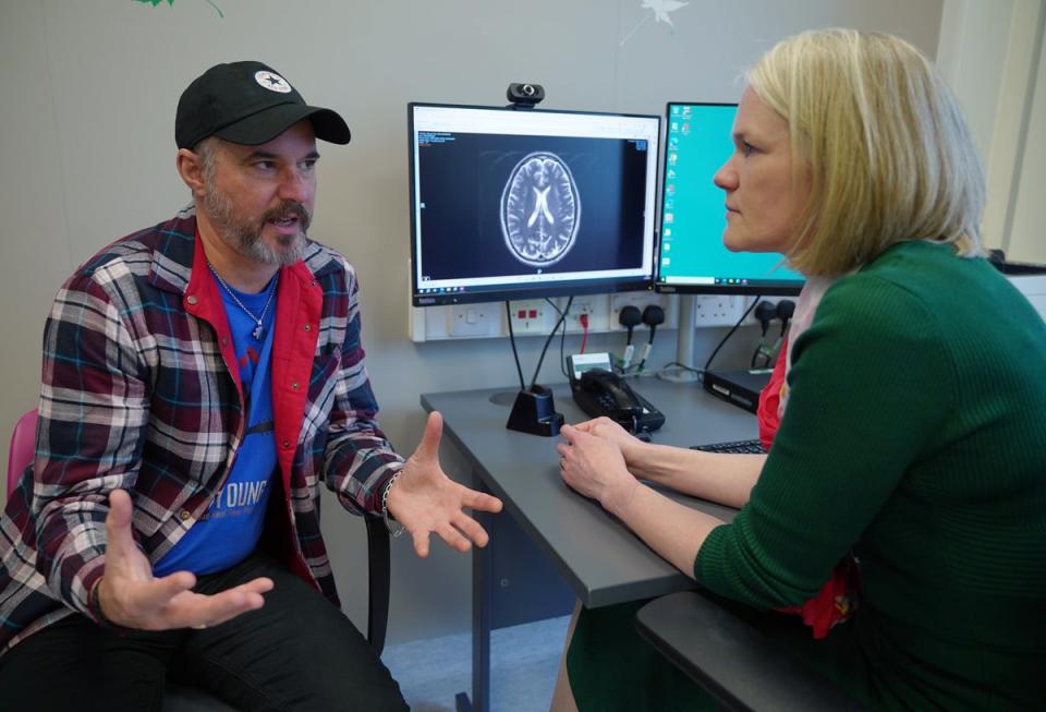 Consultant Dr Heather Shaw speaking to patient Steve Young (Yui Mok/PA Wire)