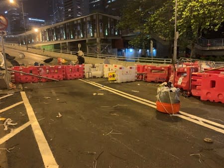 Barricades block viaduct during a demonstration in Hong Kong