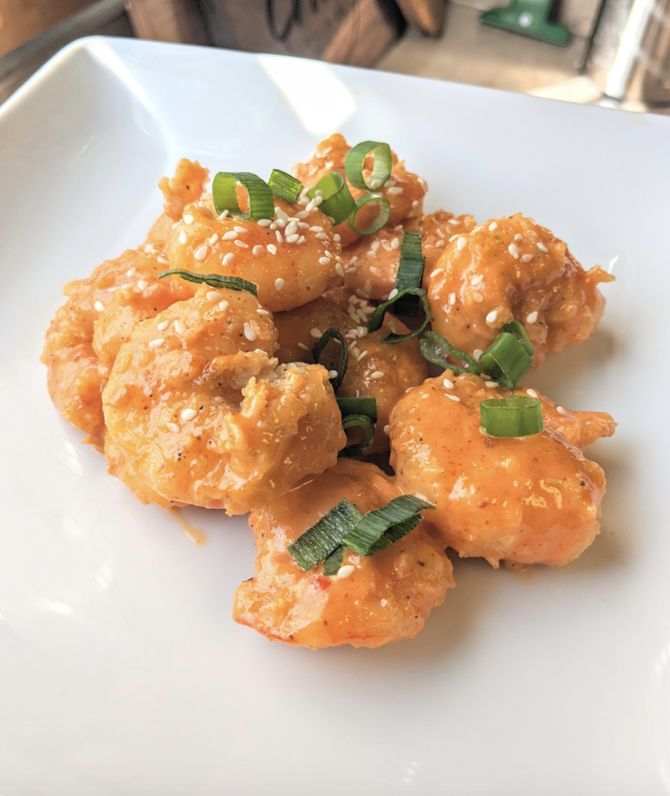 Bang bang shrimp on a plate