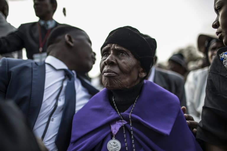 Gogo Ipa -- the mother of South Africa's first saint Benedict Daswa -- attends the beatification mass in Tshitanini, on September 13, 2015