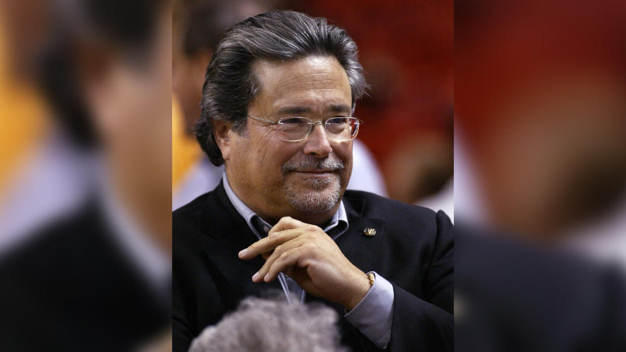 Mandatory Credit: Photo by Wilfredo Lee/AP/Shutterstock (6417867a)Micky Arison, owner of Carnival Cruise Lines and the Miami Heat, looks on before a game against the Los Angeles Lakers in Miami.