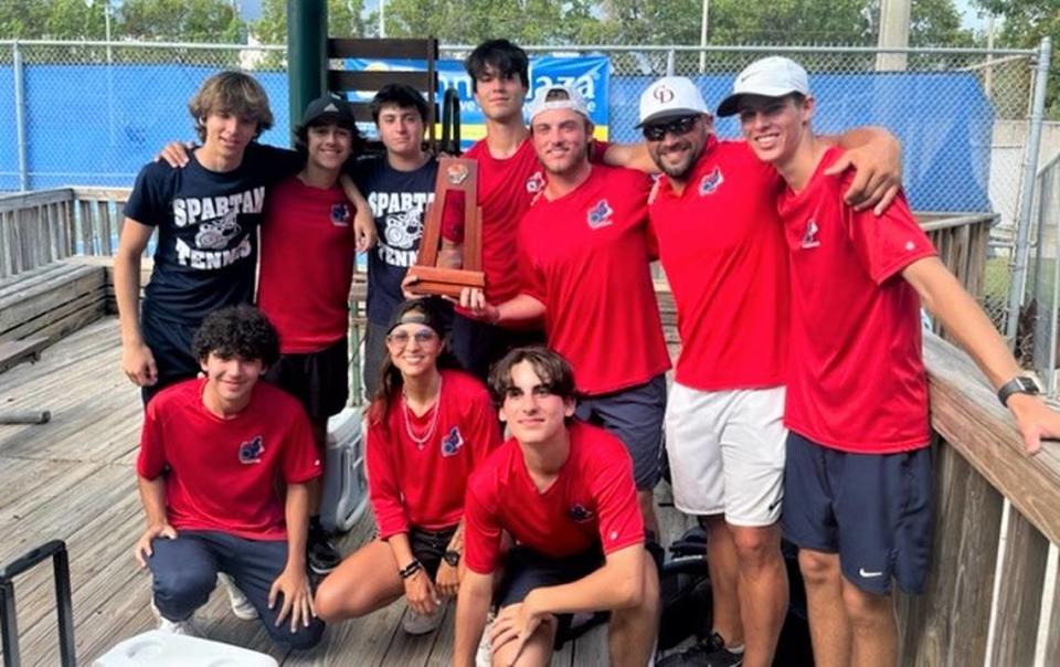 The district champion Miami Country Day boys’ tennis team.