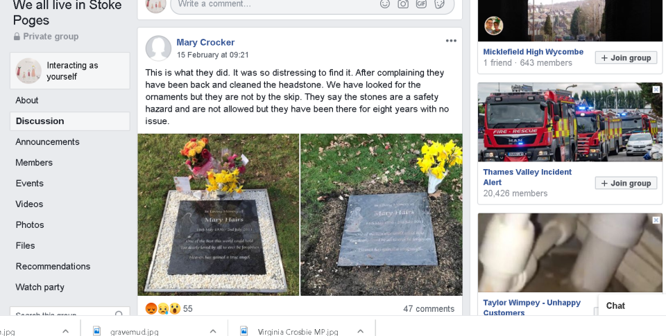 People took to Facebook to shame South Bucks Council for 'desecrating' loved ones' graves