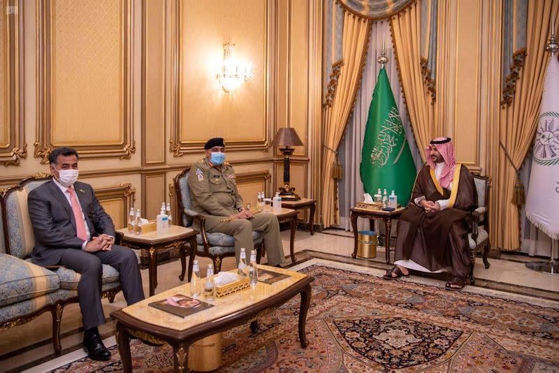 Pakistan's Army Chief of Staff General Qamar Javed Bajwa meets Saudi Arabia's Deputy Defense Minister Prince Khalid bin Salman, in Riyadh