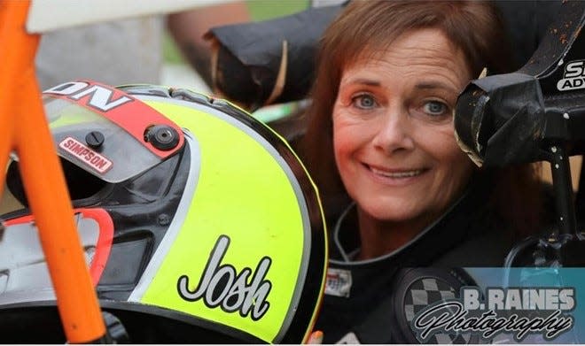 Josh Burton's mom, Darlene, drove the sprint car around the track at the Josh Burton Memorial Race during the national anthem. Darlene Burton died in March.