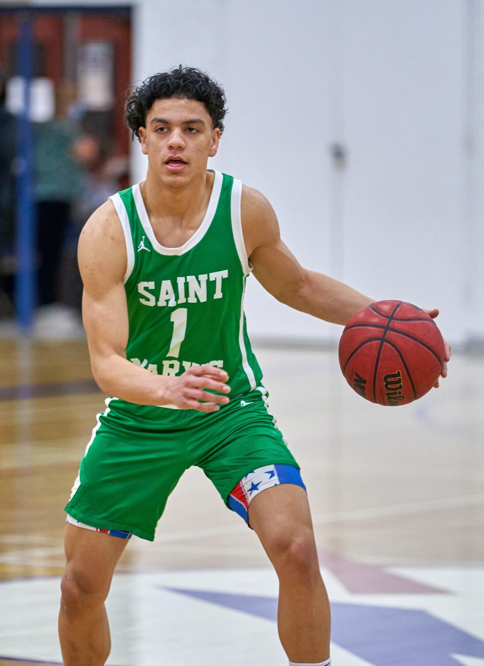 St. Maryâ€™s sophomore guard Styles Phipps (1) drives down court against Moon Valley at Moon Valley High School in Phoenix, Ariz. on Monday, Feb. 7, 2022. Mandatory Credit: Alex Gould - The Republic