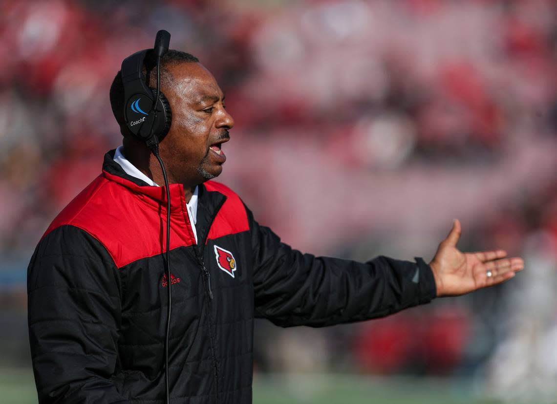 Louisville’s interim head coach Lorenzo Ward didn’t have the answers to stop NC State as the Wolfpack crushed the Cardinals Saturday afternoon at Cardinal Stadium. Nov. 17, 2018 Matt Stone/Louisville Courier Journal