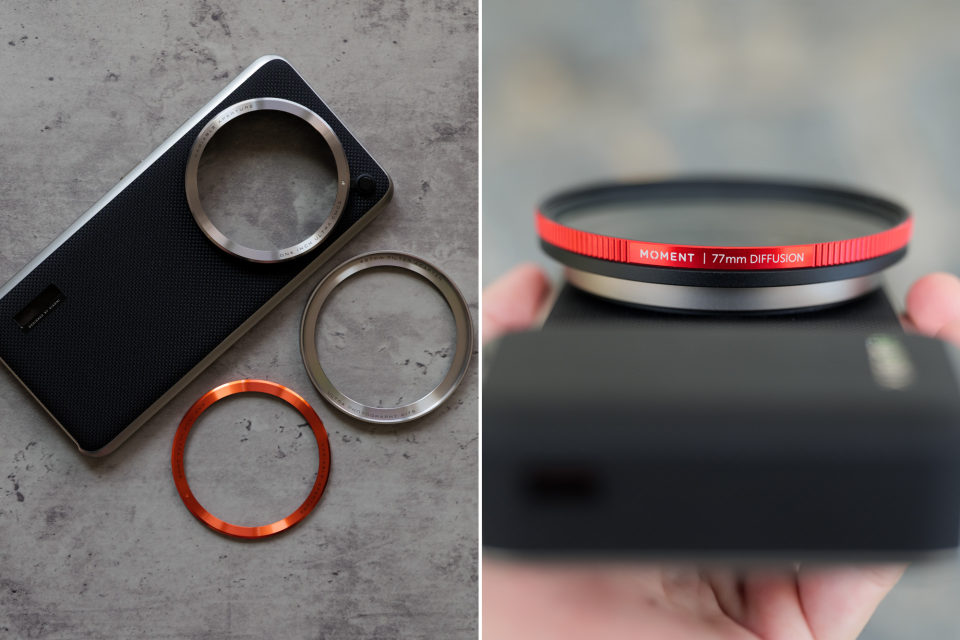 Kit with 67mm adapter on the left, diffusion filter added to the Xiaomi 14 Ulta on the right. (Photo: Jay Chan for Yahoo Lifestyle Singapore)