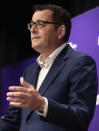 Premier of Victoria Daniel Andrews speaks during a news conference in Melbourne, Australia, Wednesday, Aug. 5, 2020. Victoria state, Australia's coronavirus hot spot, announced on Monday that businesses will be closed and scaled down in a bid to curb the spread of the virus. (AP Photo/Asanka Brendon Ratnayake)