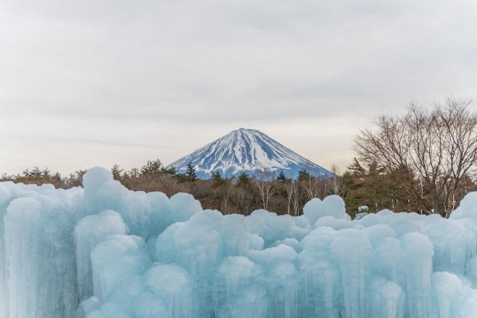 icicles in front of Mt Fuji