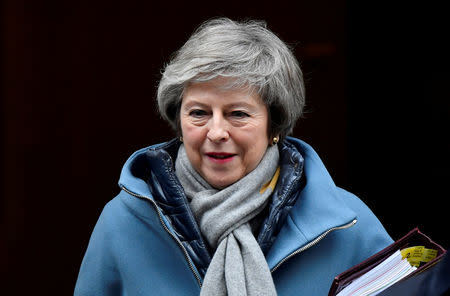 FILE PHOTO: Britain's Prime Minister Theresa May leaves 10 Downing Street in London, Britain, January 9, 2019. REUTERS/Toby Melville/File Photo