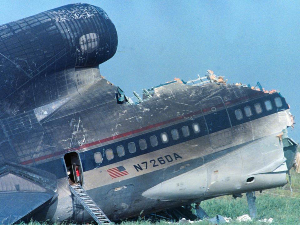 The wreckage of Delta Flight 191 that crashed at Dallas-Fort Worth airport in August 1985.