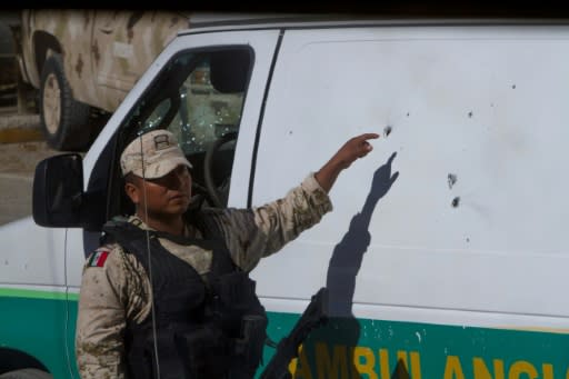 A bullet impact on an ambulance in Villa Union in northern Mexico where municipal authorities were targeted in a weekend attack