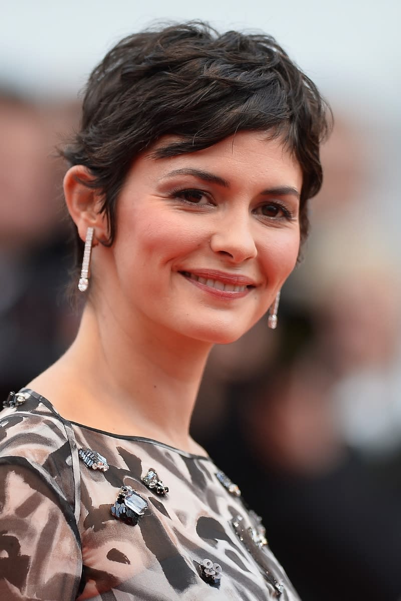 Actress Audrey Tautou is pictured with a textured pixie cut as she  attends the Opening ceremony and the 