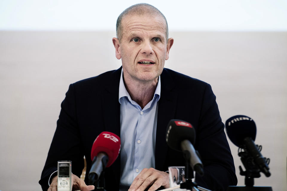 FILE - Lars Findsen, former head of the foreign intelligence service, known as FE, speaks at Kastellet in Copenhagen, on Dec. 19, 2017. Two cases against a former defense minister and the former head of the country’s foreign intelligence service who had been charged with leaking secrets have been abandoned because “highly classified information” cannot be presented in court. Denmark’s prosecution authority said Wednesday, Nov. 1, 2023, that it was “in the interests of the state’s security." (Liselotte Sabroe/Ritzau, Scanpix via AP, File)