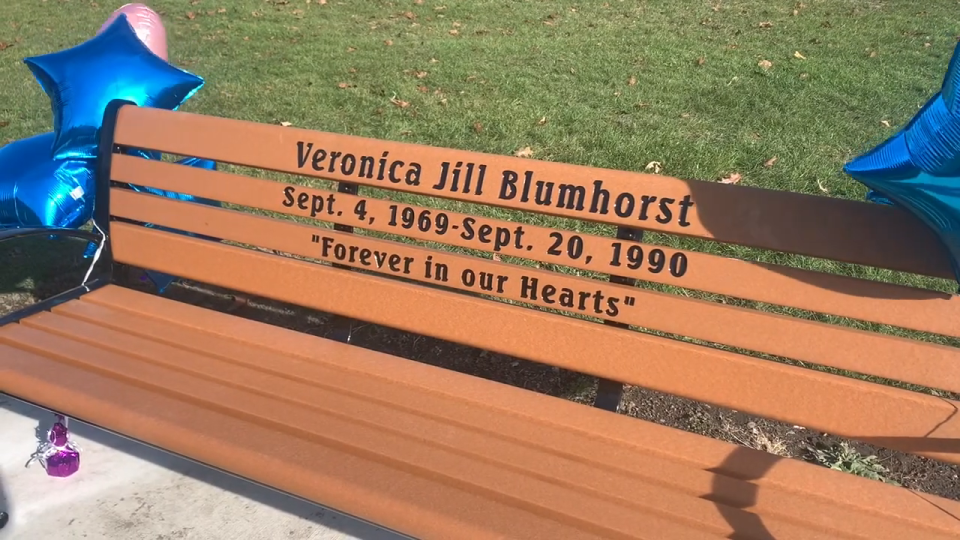 A park bench dedicated to Veronica