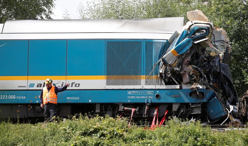 View of a site of a train crash near the town of Domazlice