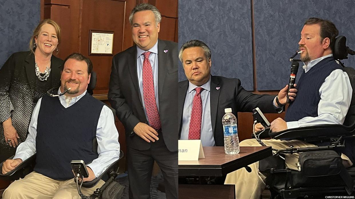 Ben Trockman (center) with Easterseals CEO Kendra Davenport and Caresource CEO Erhardt Preitauer