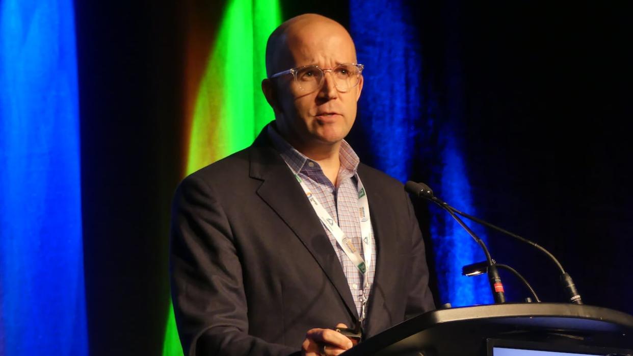 Frank Davis, assistant vice-president of green fuels with Pattern Energy, announced on Wednesday that his company has signed a letter of intent with an ammonia buyer in Germany. (Ryan Cooke/CBC - image credit)