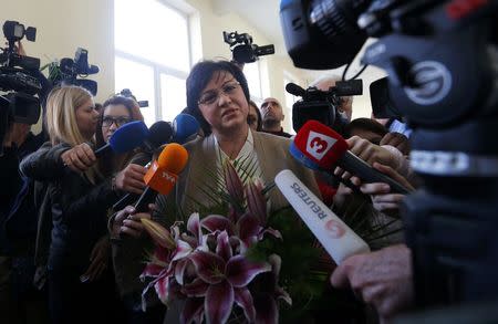 Kornelia Ninova, leader of the Bulgarian Socialist party speaks to media at a polling station in Sofia, Bulgaria, March 26, 2017. REUTERS/Laszlo Balogh