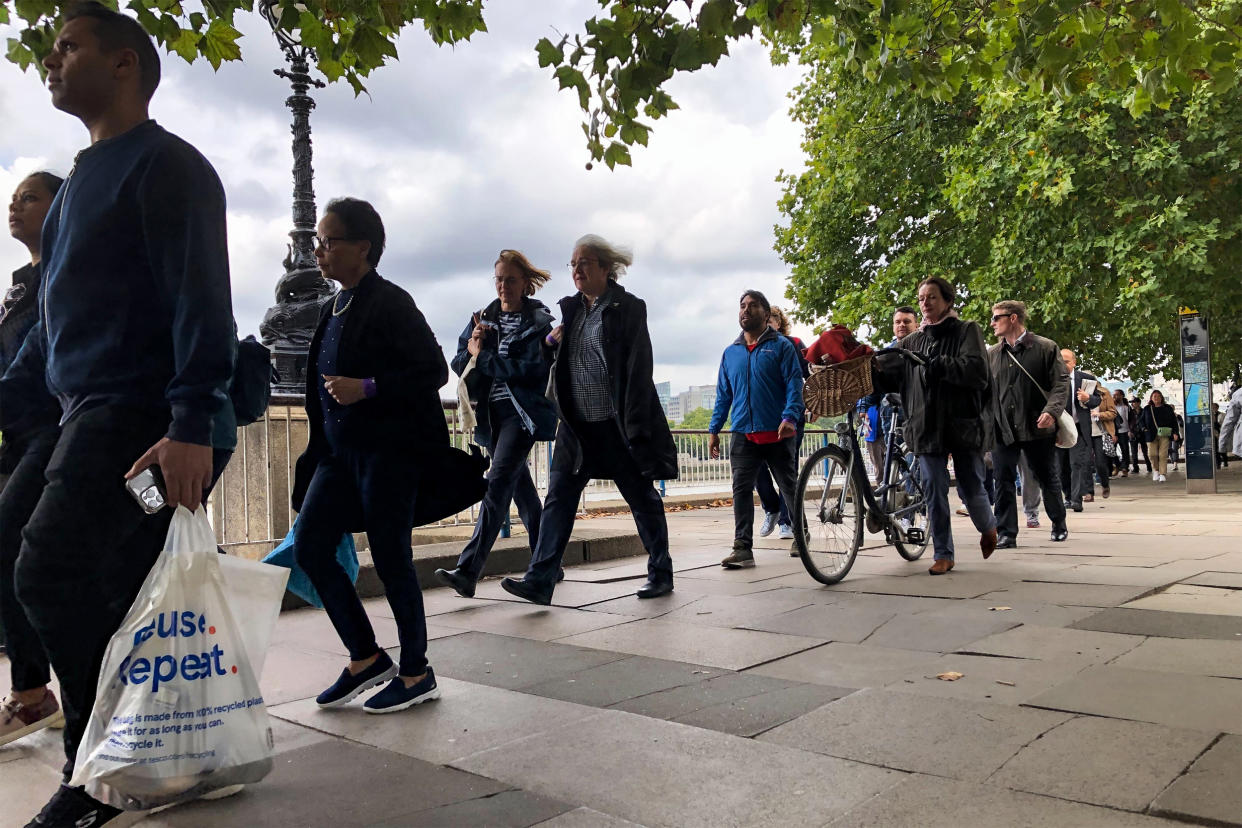 People join the queue in London on Sept. 15, 2022, for Queen Elizabeth II's Lying-in-State. (Patrick Smith / NBC News)