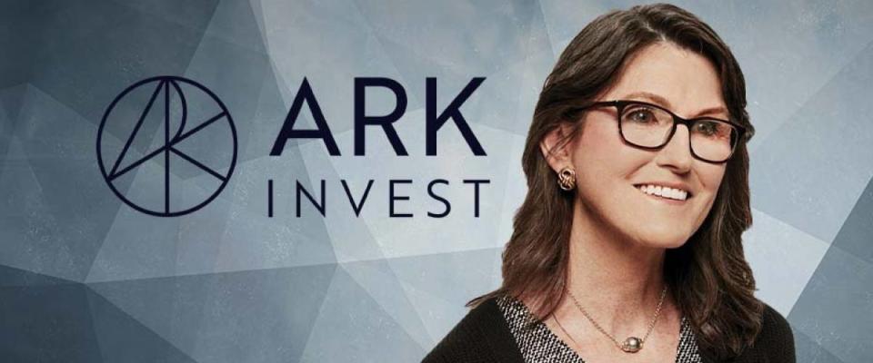 Cathie Wood with ARK Invest logo