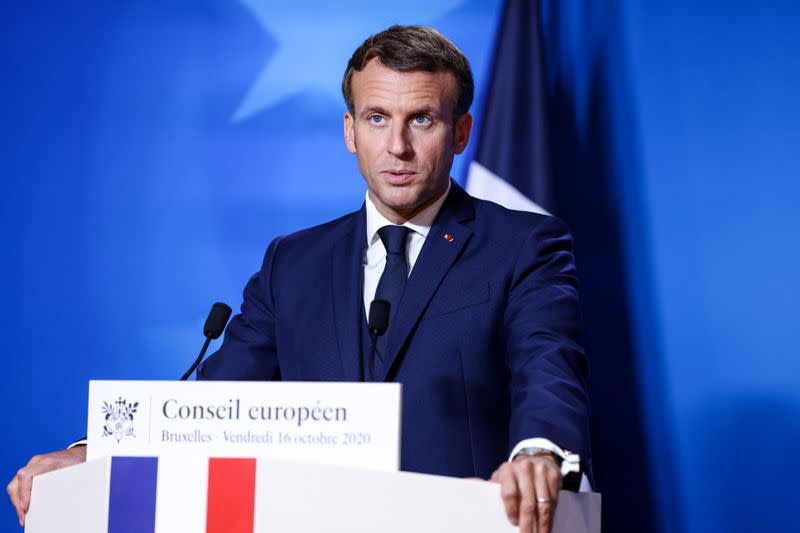 Macron presser after EU summit at Europa building in Brussels