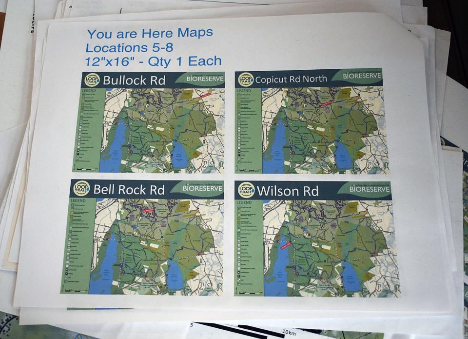 A series of maps are printed out at the Watuppa Reservation headquarters on Blossom Road in Fall River. The maps lead hikers to trails in the Southeastern Massachusetts Bioreserve.