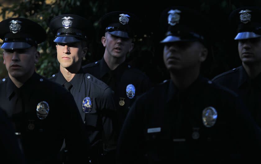 LOS ANGELES, CA - NOVEMBER 27, 2013: LAPD recruits from the class 6-13 assemble for their graduation exercises at the Los ANgeles Police Academy November 27, 2013 in Los Angeles. (Brian van der Brug / Los Angeles Times)