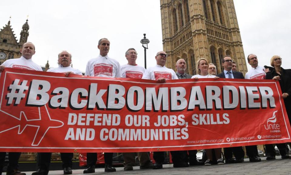 Bombardier workers lobby parliament on 11 October.