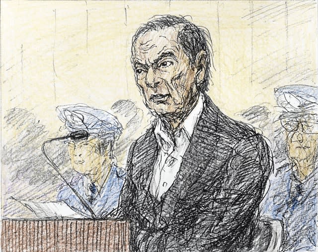 Courtroom sketch of Carlos Ghosn at Tokyo District Court