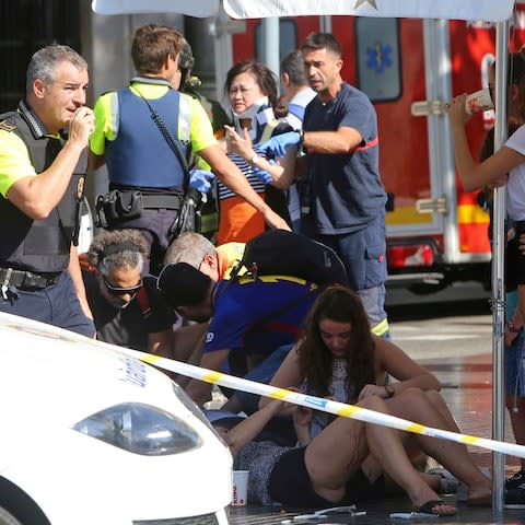 Injured people are treated in Barcelona, Spain