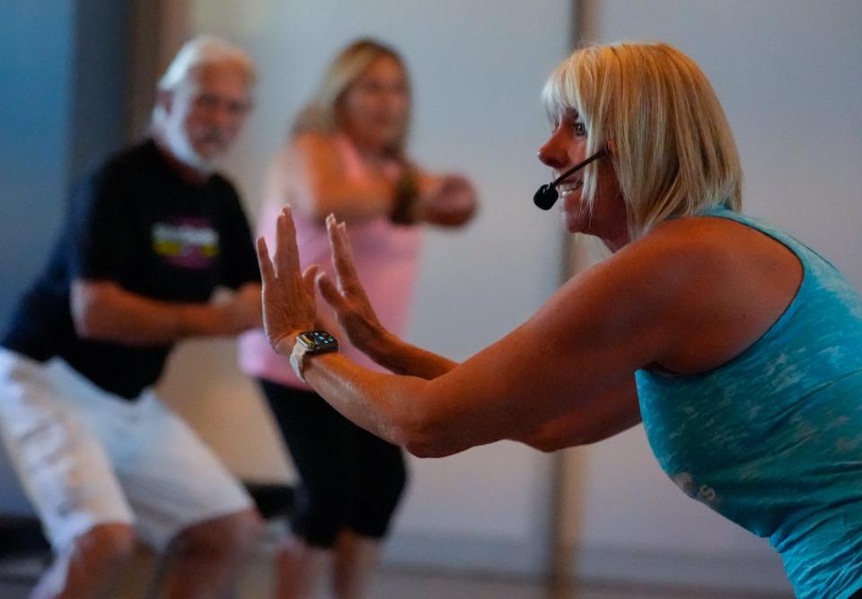 Lorrie Ward teaches a SilverSneakers Stability class in Phoenix on July 12, 2022. The class is designated to decrease risk of falls for participants 65 years and older.