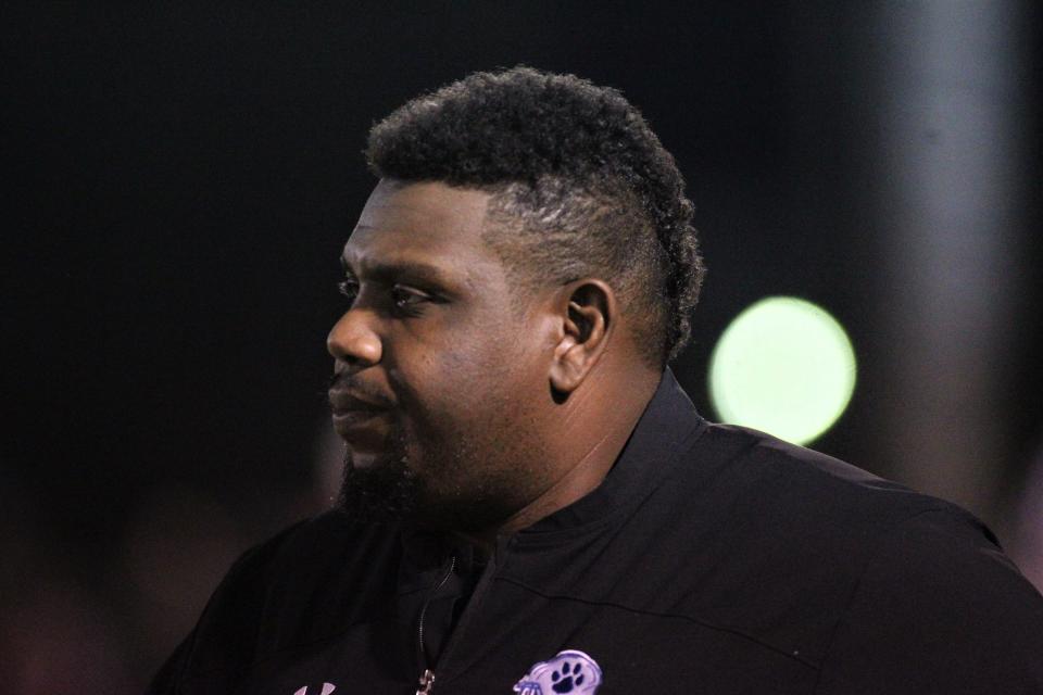 Godby head coach Brandon McCray walks his sideline as Wakulla beat Godby 28-0 in a Region 1-5A final on Friday, Nov. 22, 2019.