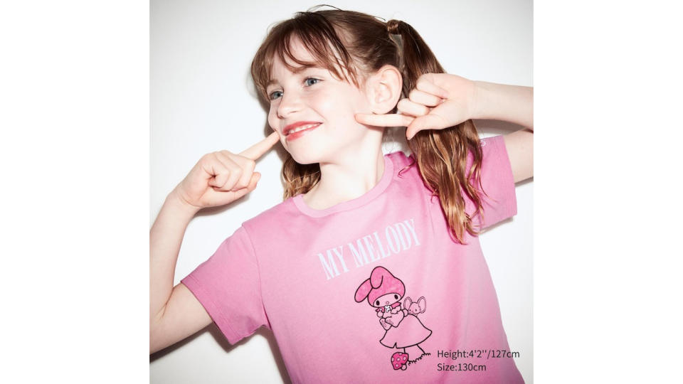 GIRLS SANRIO Characters: Kuromi & My Melody Cropped Short Sleeve UT (Short Sleeve Graphic T-Shirt). (Photo: Uniqlo SG)